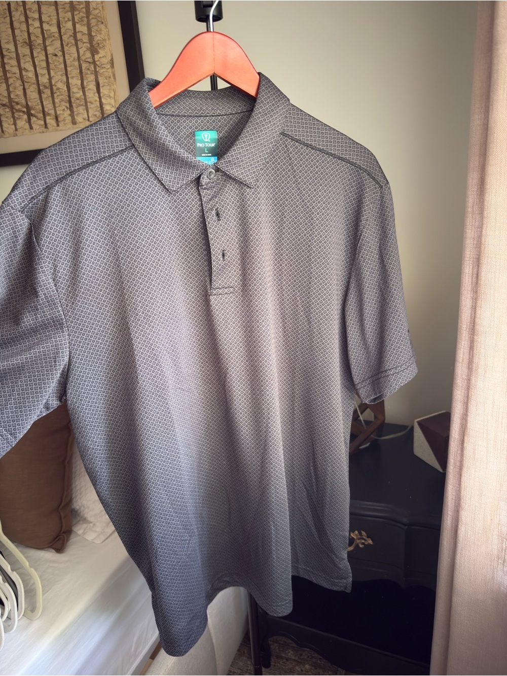 Men's Gray Performance Polo with Subtle Geo Print